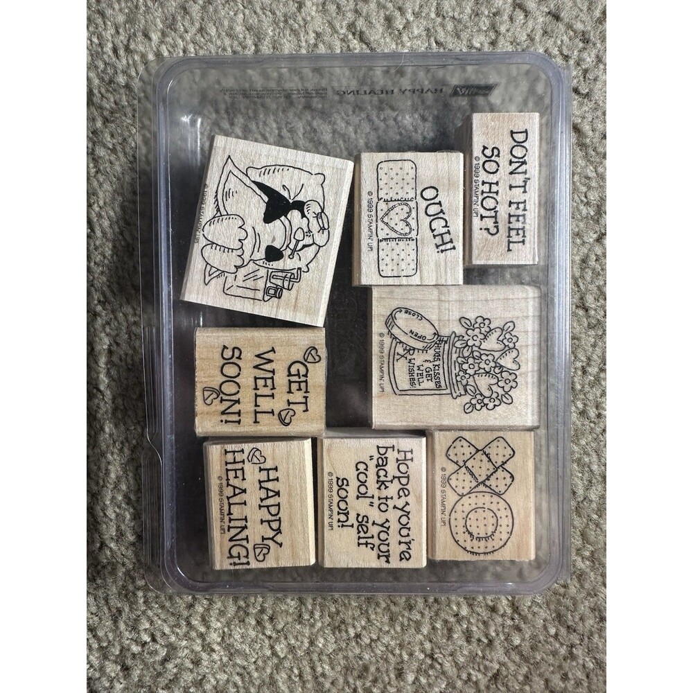 Stampin Up Happy Healing Wood Rubber Stamps Set of 8 Get Well Soon